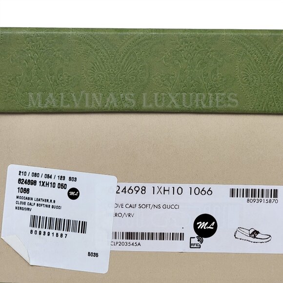 GUCCI SHOES MENS BLACK LEATHER HORSEBIT LOGO DRIVER LOAFERS w WEB sz 13 13.5 - Picture 16 of 16